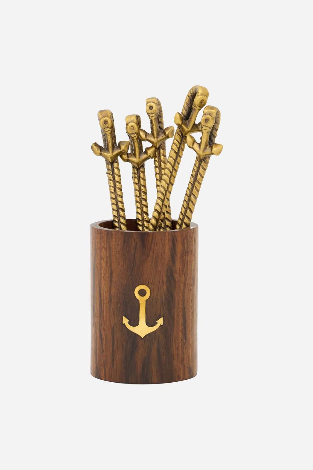 D0439 - Anchor Cocktail Forks, Brass/Steel/Wood, Set/6